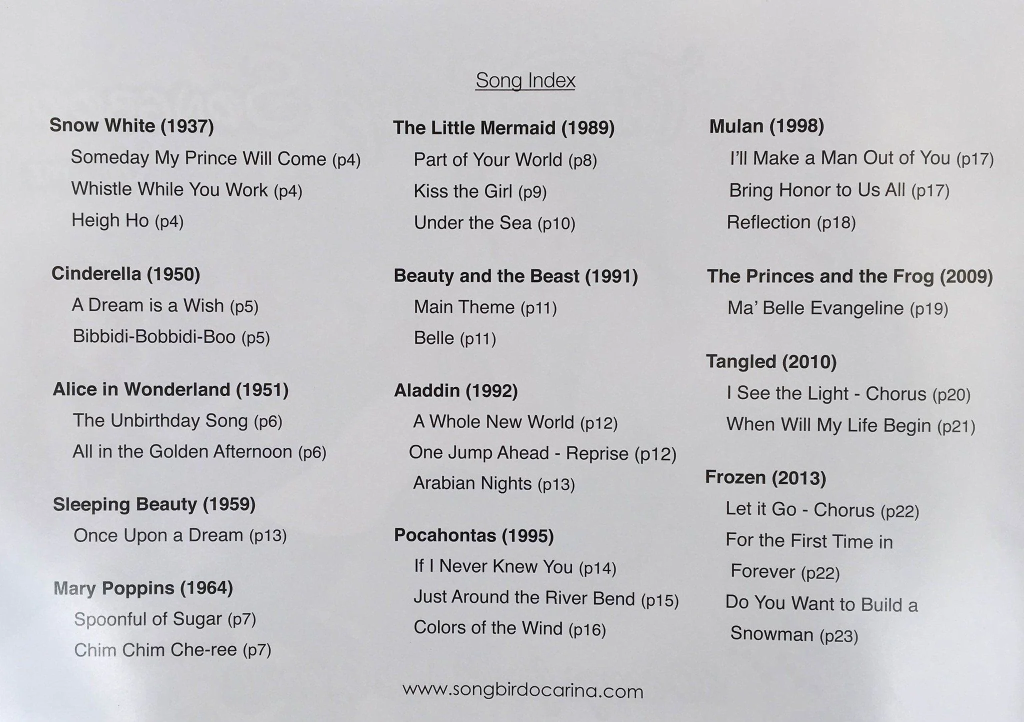Princess Songbook for 6-Hole Ocarina (PDF) - Image 2